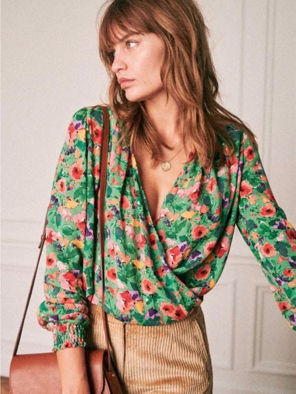 Sezane Abelia Wrap Blouse in Winter Garden print XS 34